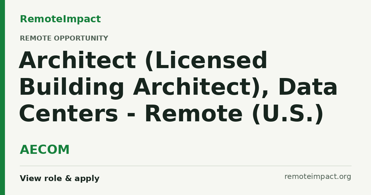 Architect (Licensed Building Architect), Data Centers - Remote (U.S ...