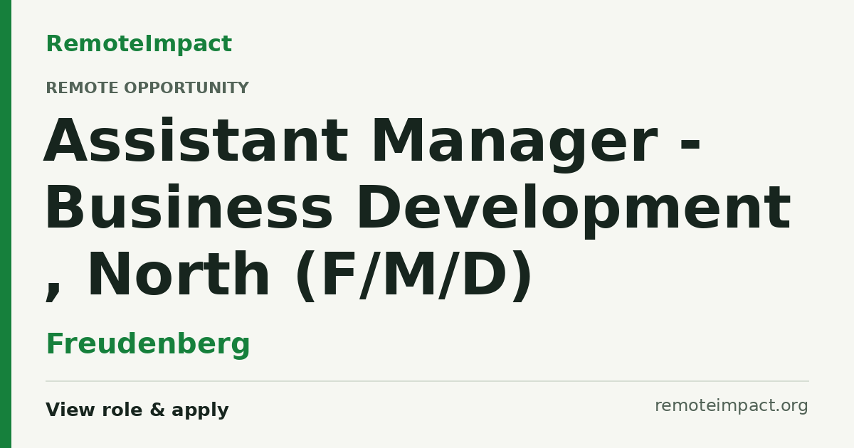 Assistant Manager - Business Development , North (F/M/D) at Freudenberg ...