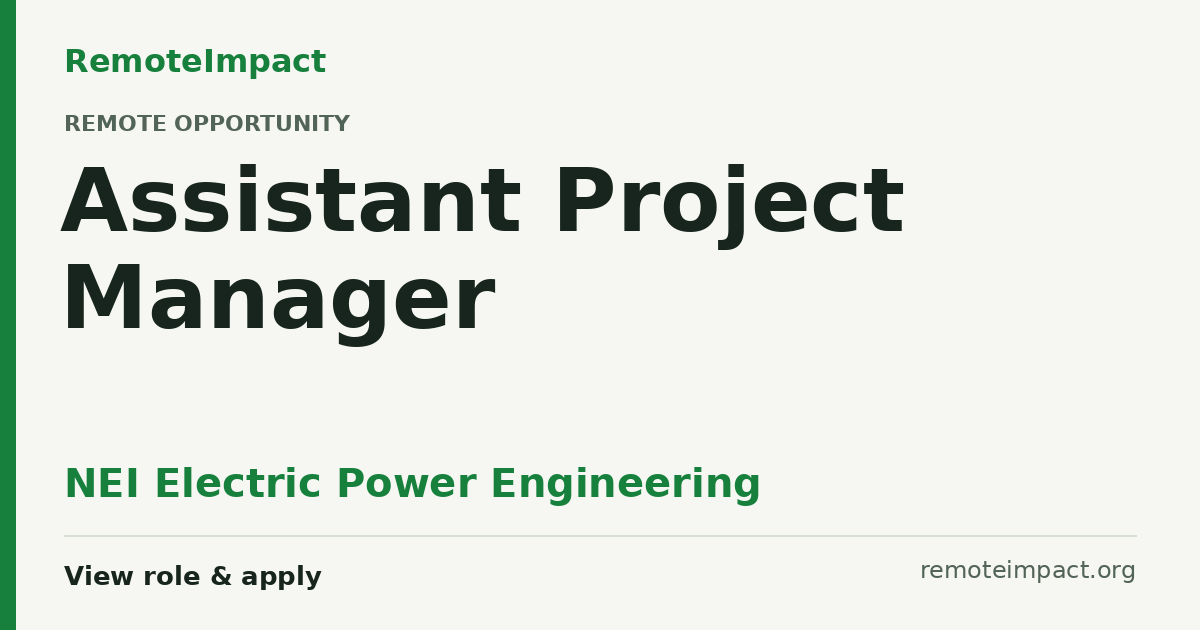 Assistant Project Manager at NEI Electric Power Engineering - Remote ...