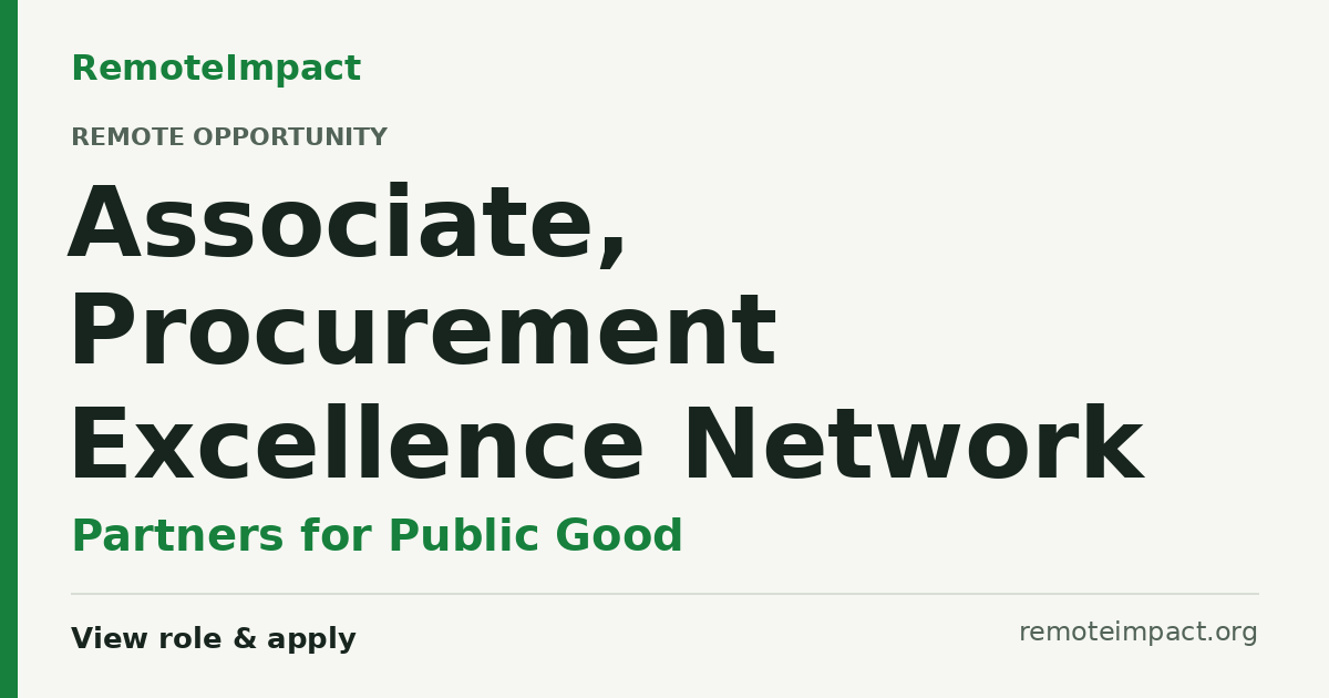 Associate, Procurement Excellence Network at Partners for Public Good ...