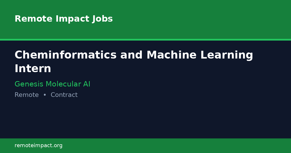 Cheminformatics and Machine Learning Intern at Genesis Molecular AI ...