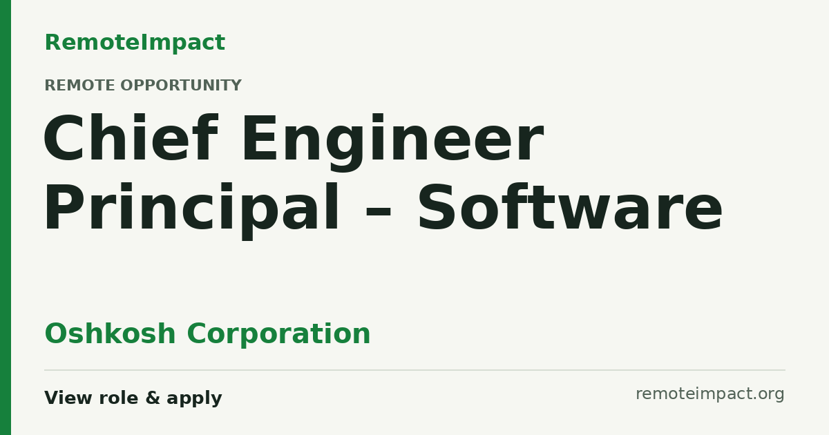 Chief Engineer Principal – Software at Oshkosh Corporation