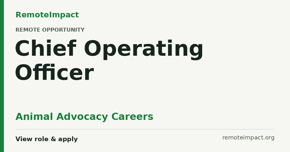 Chief Operating Officer at Animal Advocacy Careers (Oct 15, 2026)