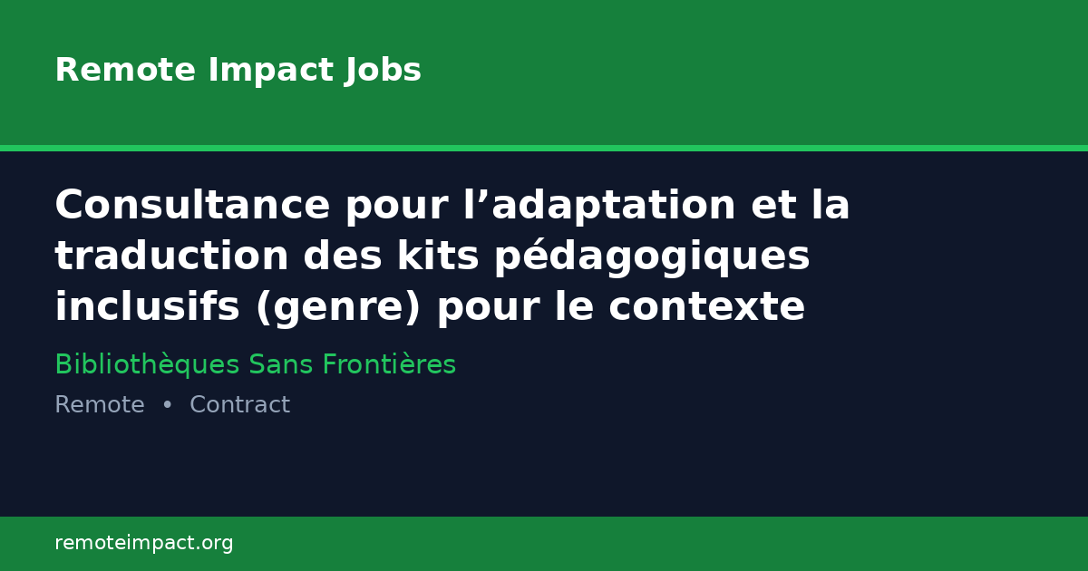 Consultance pour l’adaptation et la traduction des kits pédagogiques ...