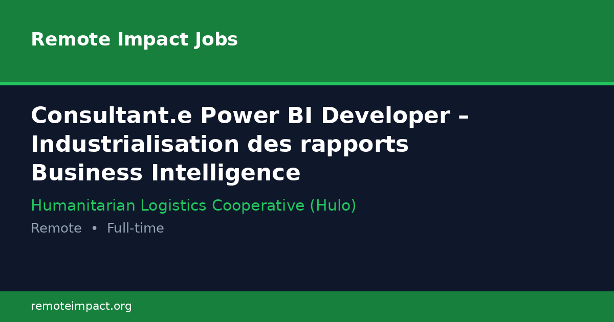 Consultant.e Power BI Developer – Industrialisation des rapports ...