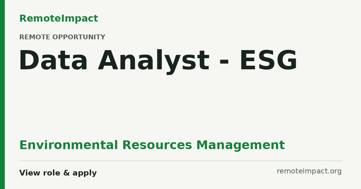 Data Analyst - ESG at Environmental Resources Management - Remote ...