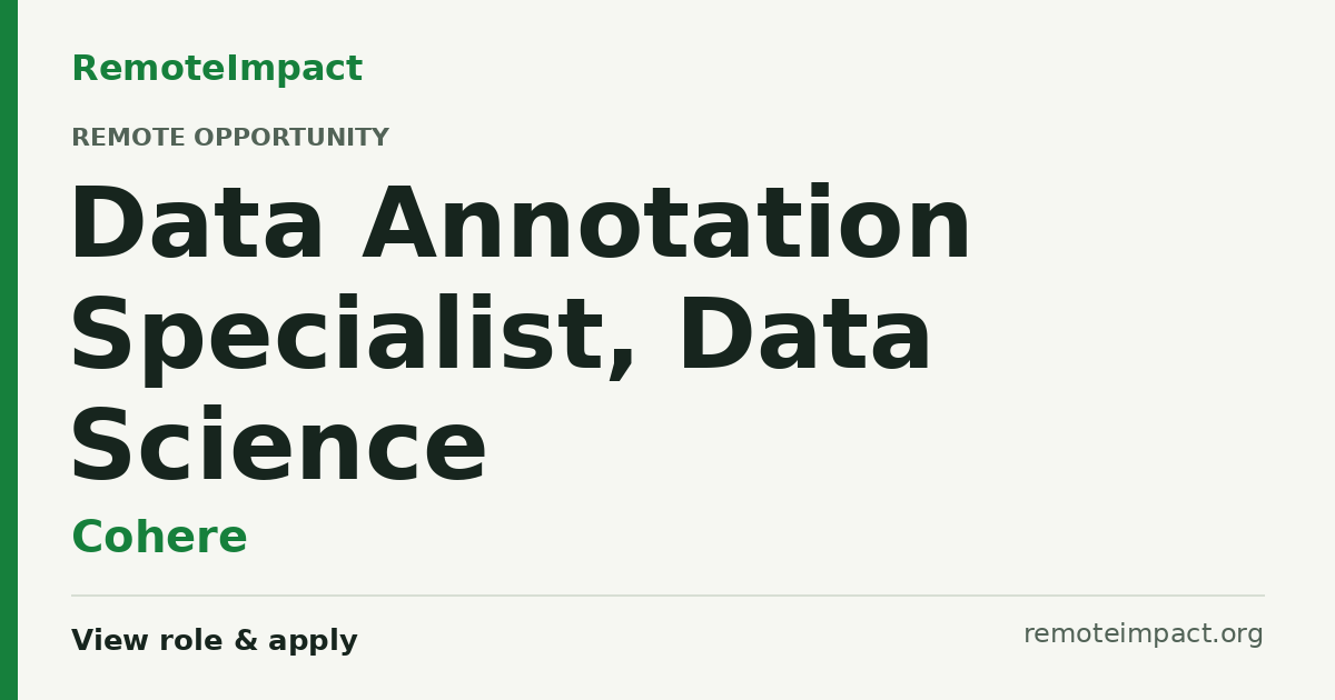 Data Annotation Specialist, Data Science at Cohere — Canada