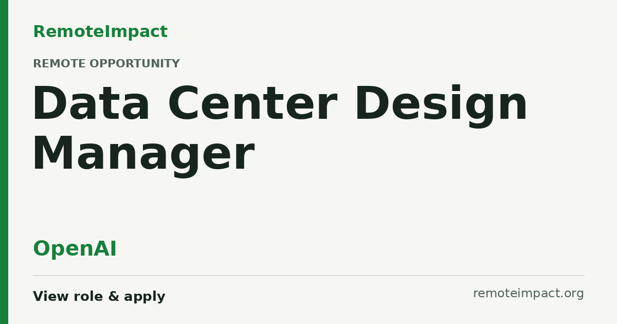 Data Center Design Manager at OpenAI — Remote (US)