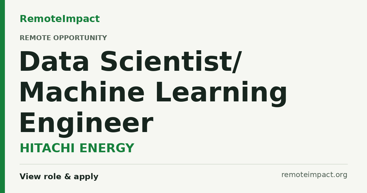 Data Scientist/ Machine Learning Engineer at HITACHI ENERGY - Remote ...