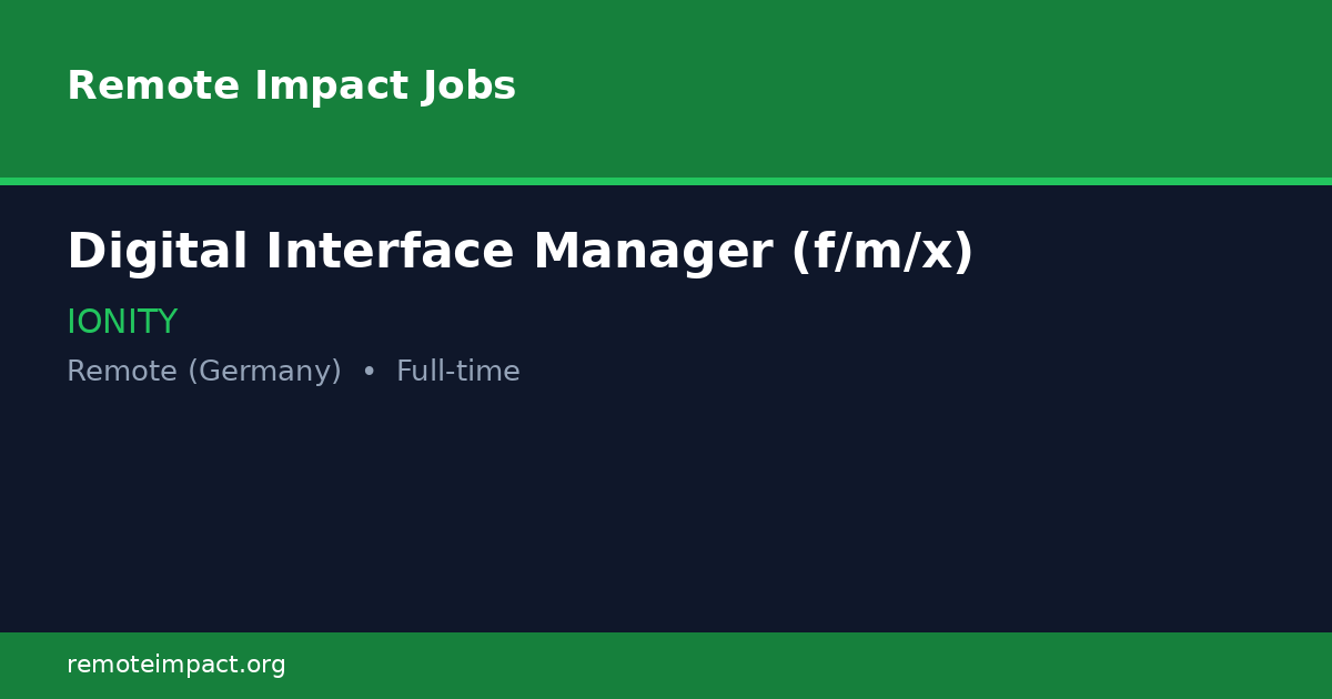 Digital Interface Manager (f/m/x) at IONITY | Remote Impact