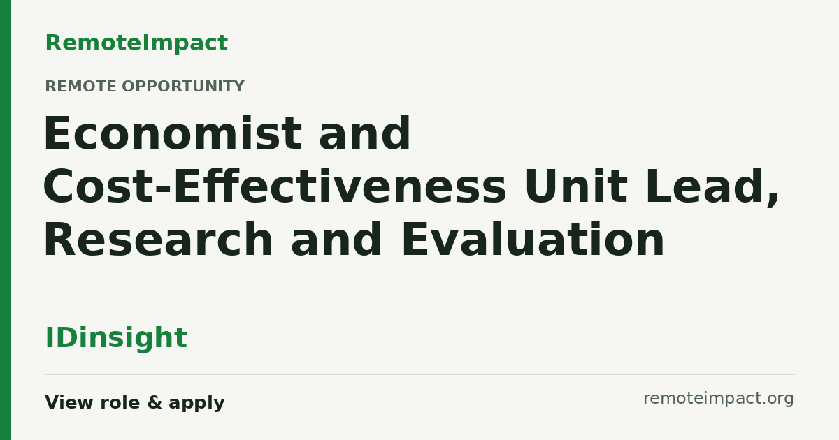 Economist and Cost-Effectiveness Unit Lead, Research and Evaluation at ...