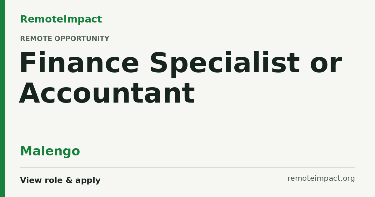 Finance Specialist or Accountant at Malengo — Remote (Germany)