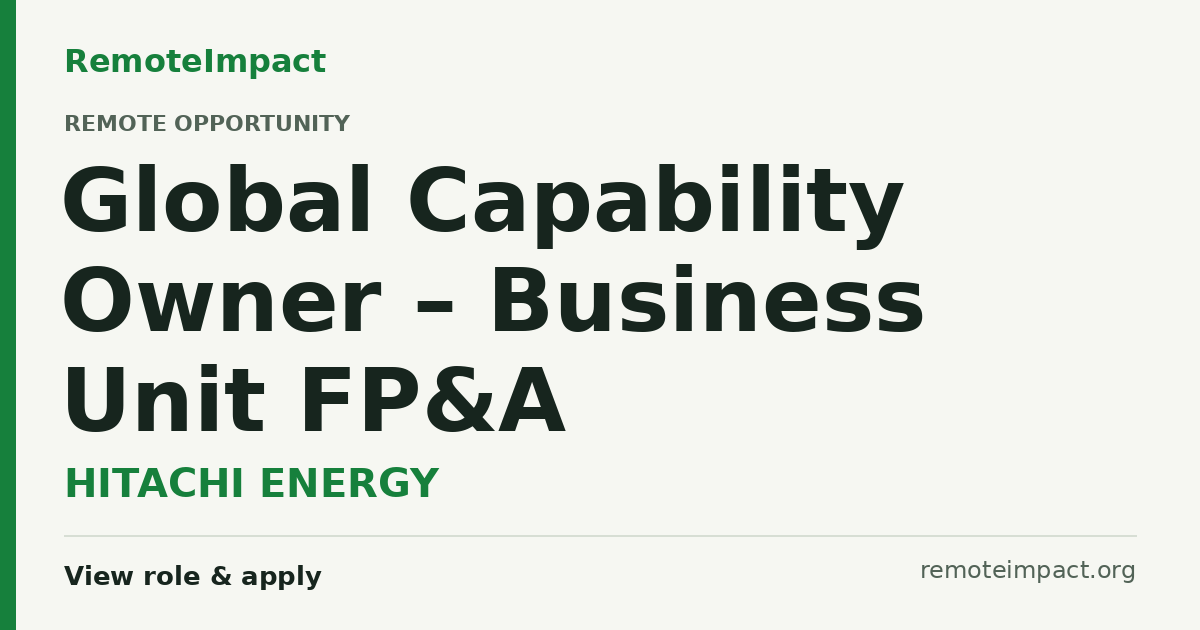 Global Capability Owner – Business Unit FP&A at HITACHI ENERGY - Remote ...