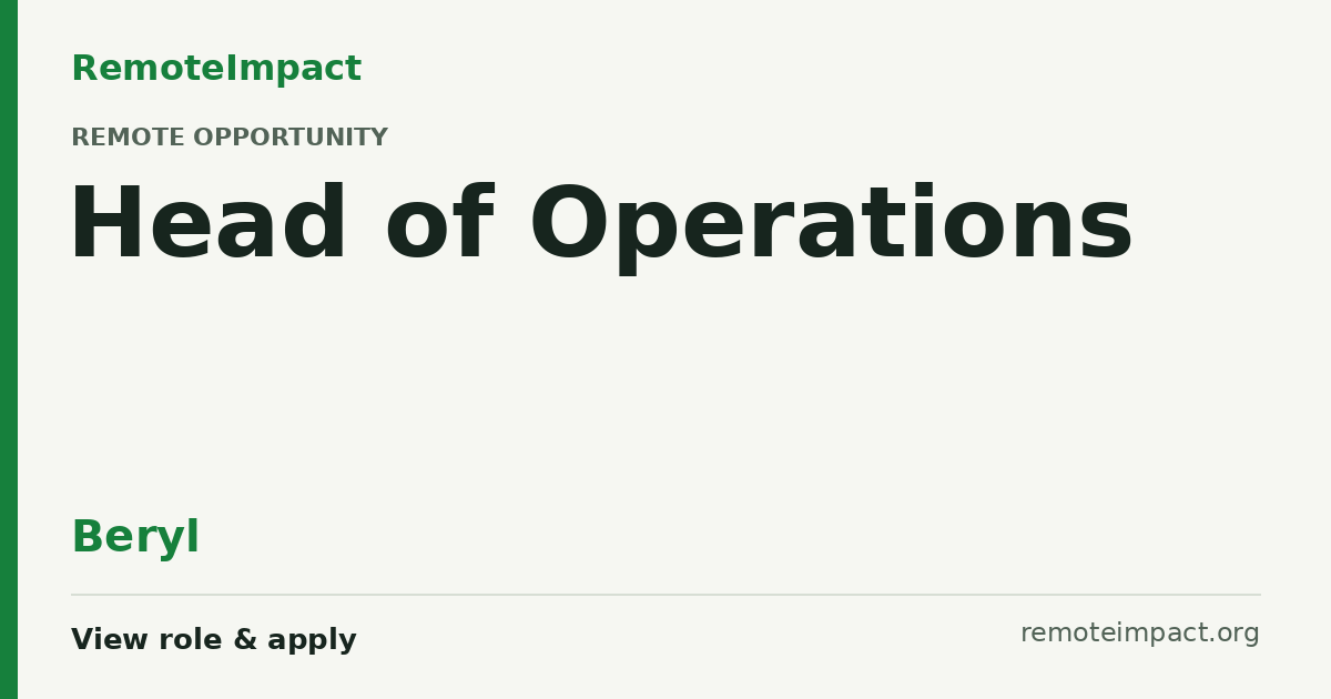 Head of Operations at Beryl - Remote Impact Jobs