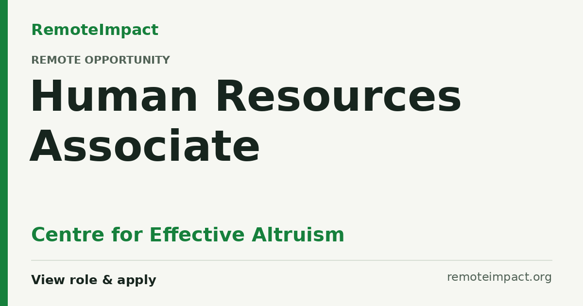 Human Resources Associate at Centre for Effective Altruism