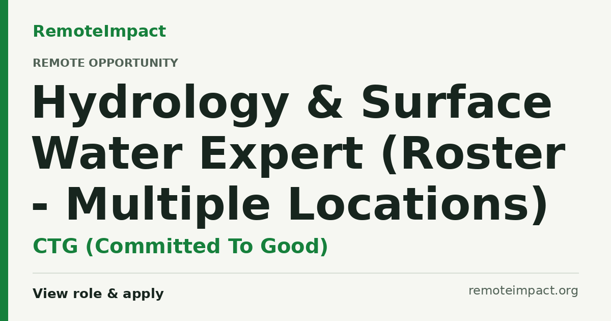 Hydrology & Surface Water Expert (Roster - Multiple Locations) at CTG ...