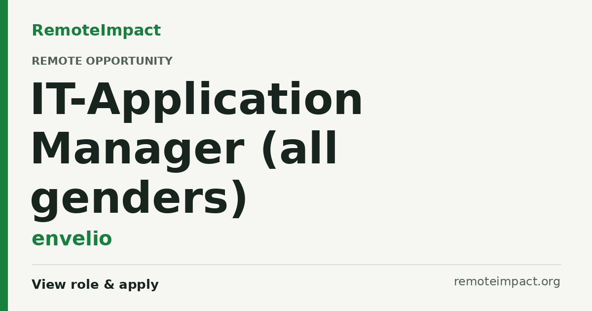 IT-Application Manager (all genders) at envelio — Remote (Germany)