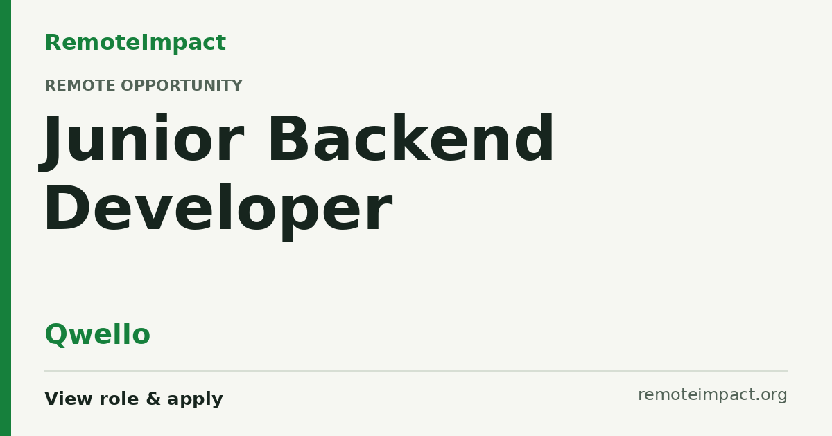 Junior Backend Developer at Qwello - Remote Impact Jobs