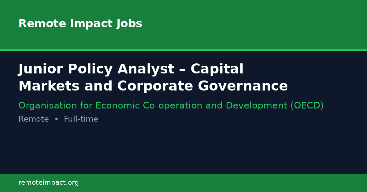 Junior Policy Analyst – Capital Markets and Corporate Governance at ...