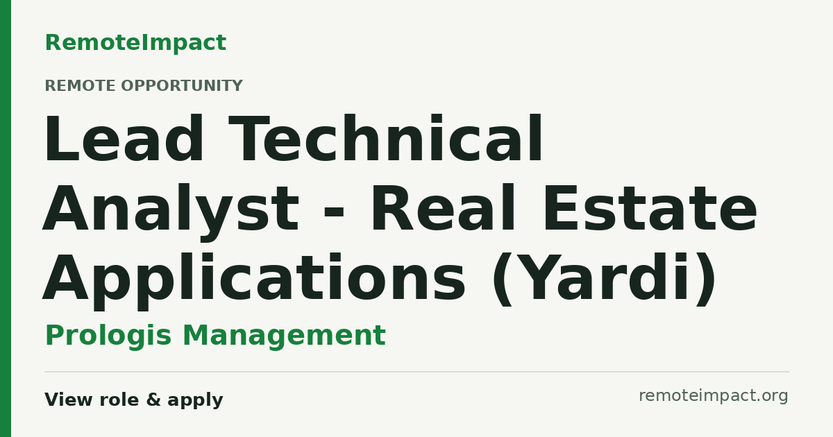 Lead Technical Analyst - Real Estate Applications (Yardi) at Prologis ...
