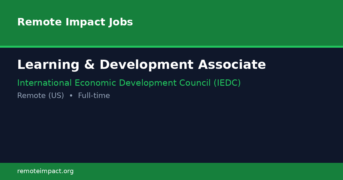 Learning & Development Associate at International Economic Development ...