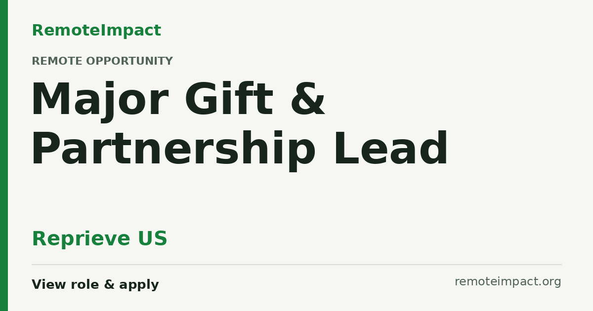 Major Gift & Partnership Lead at Reprieve US - Remote Impact Jobs