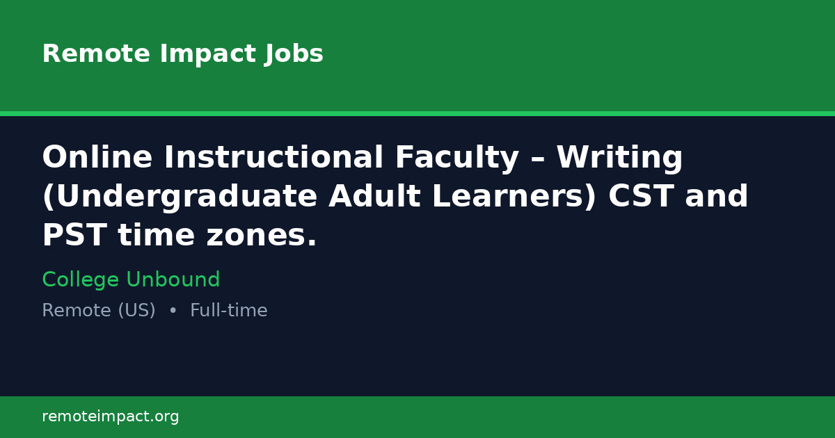 Online Instructional Faculty – Writing (Undergraduate Adult Learners ...
