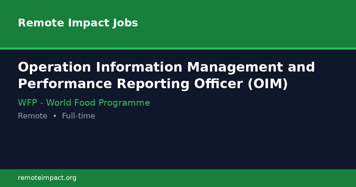 Operation Information Management and Performance Reporting Officer (OIM ...
