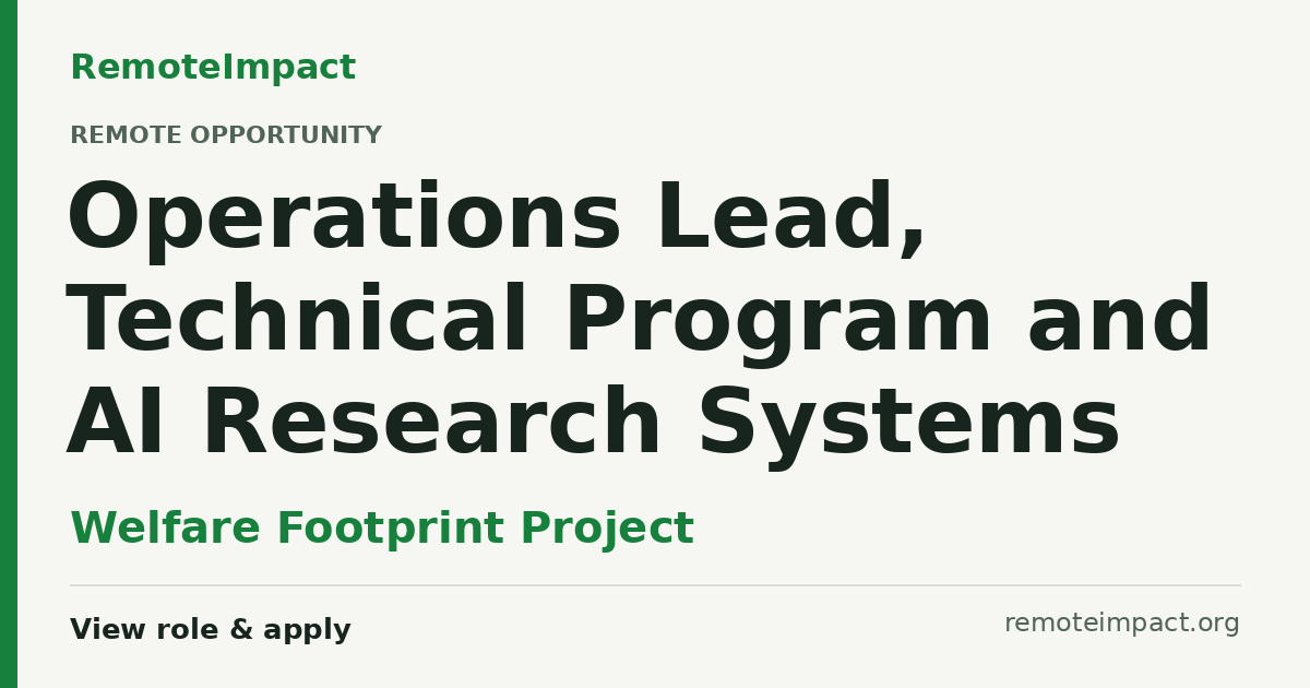 Operations Lead, Technical Program and AI Research Systems at Welfare ...