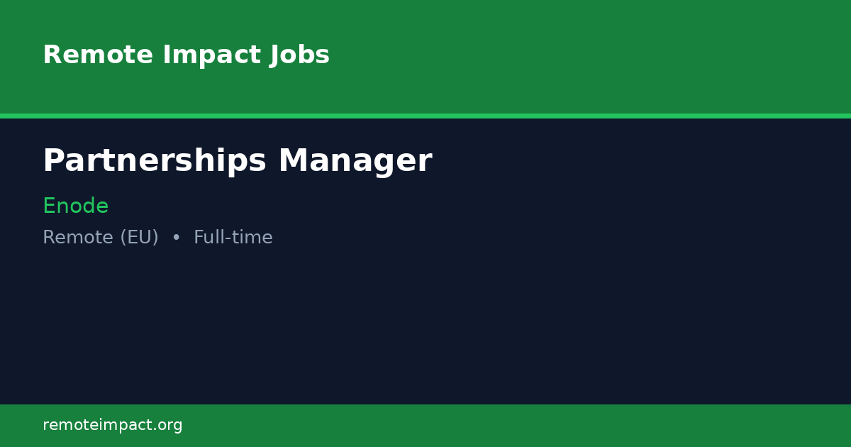 Partnerships Manager at Enode - Remote Impact Jobs