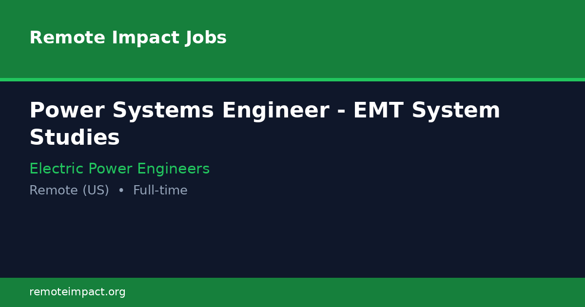 Power Systems Engineer - EMT System Studies at Electric Power Engineers ...