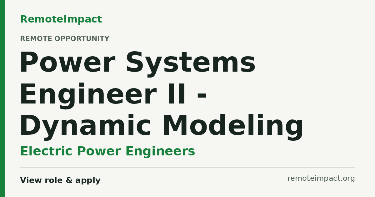 Power Systems Engineer II - Dynamic Modeling at Electric Power ...