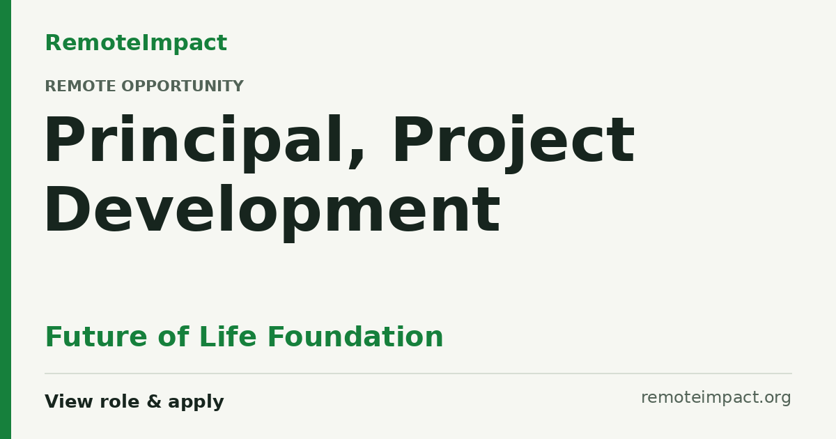Principal, Project Development at Future of Life Foundation - Remote ...