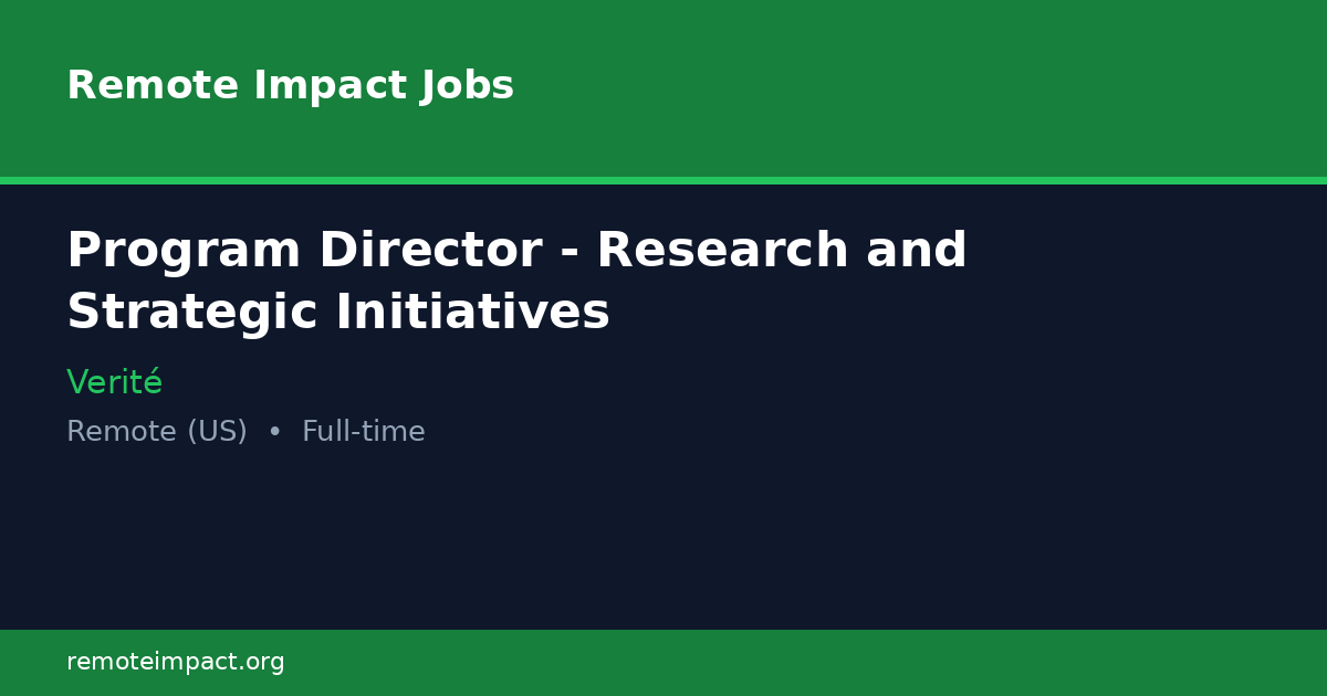 Program Director - Research and Strategic Initiatives at Verité ...