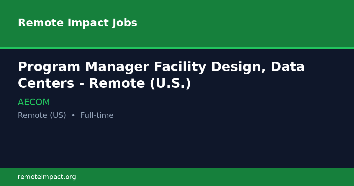 Program Manager Facility Design, Data Centers… at AECOM