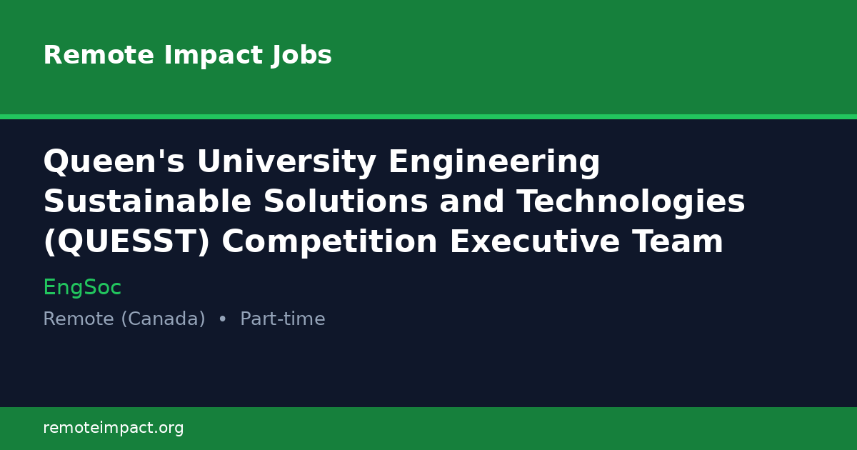 Queen's University Engineering Sustainable Solutions and Technologies ...