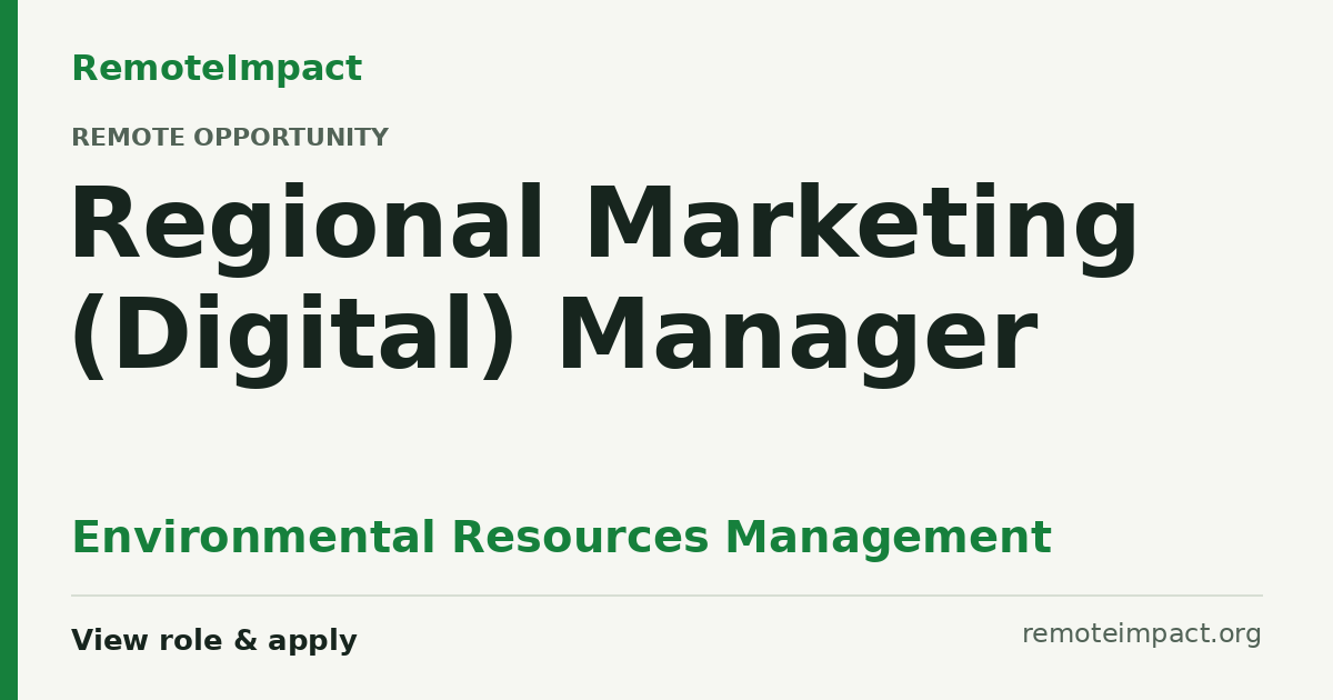 Regional Marketing (Digital) Manager at Environmental Resources ...