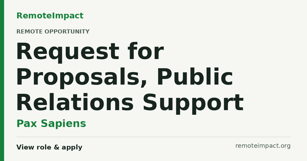 Request for Proposals, Public Relations Support at Pax Sapiens — Remote ...