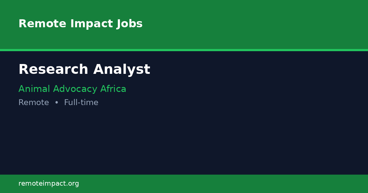 Research Analyst at Animal Advocacy Africa | Remote Impact