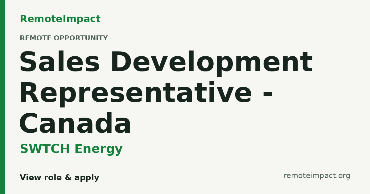 Sales Development Representative - Canada at SWTCH Energy