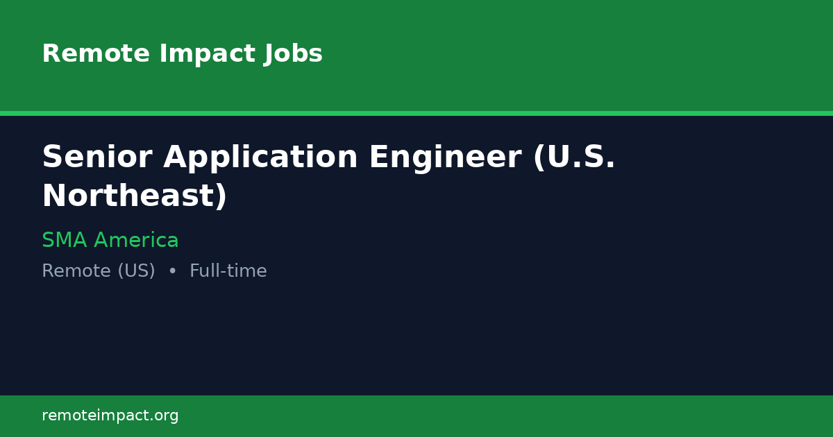 Senior Application Engineer (U.S. Northeast) at SMA America - Remote ...