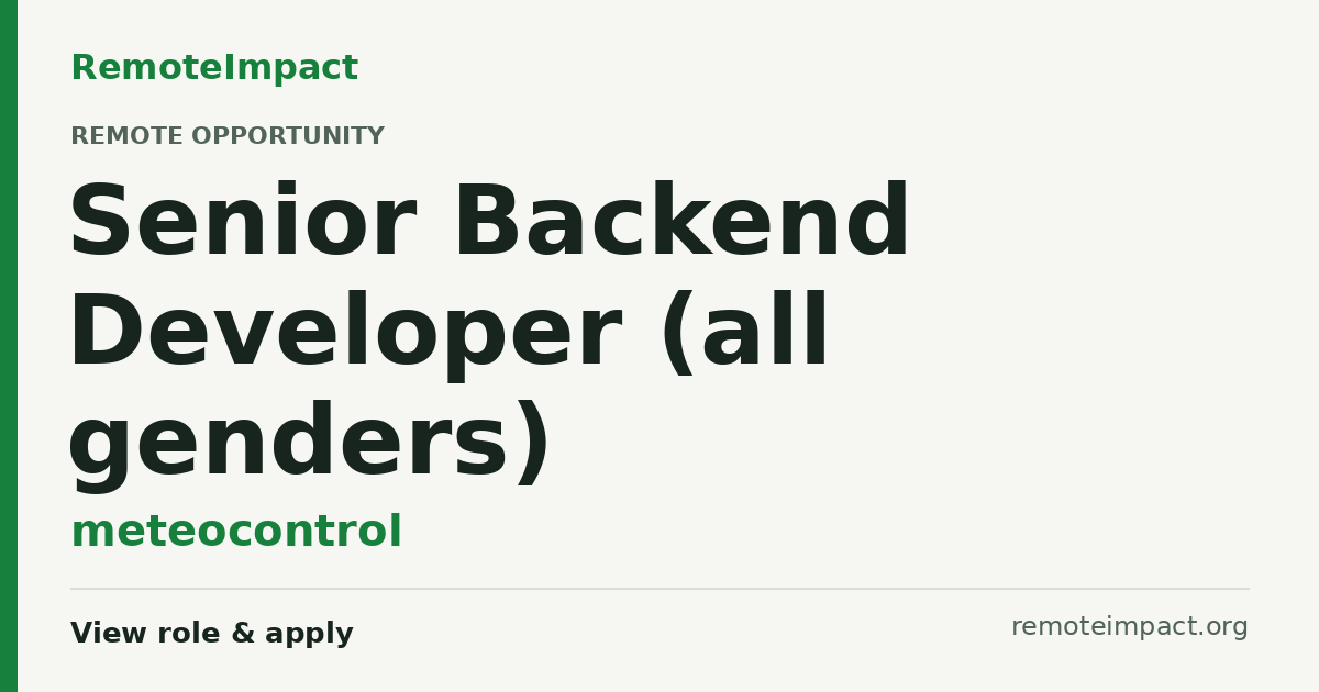 Senior Backend Developer (all genders) at meteocontrol - Remote Impact Jobs