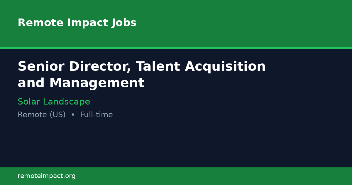 Senior Director, Talent Acquisition and Management at Solar Landscape ...