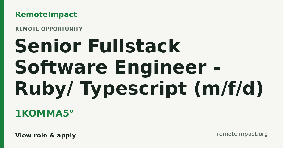 Senior Fullstack Software Engineer - Ruby/ Typescript (m/f/d) at ...