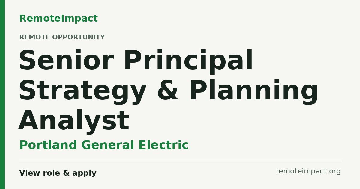 Senior Principal Strategy & Planning Analyst at Portland General ...
