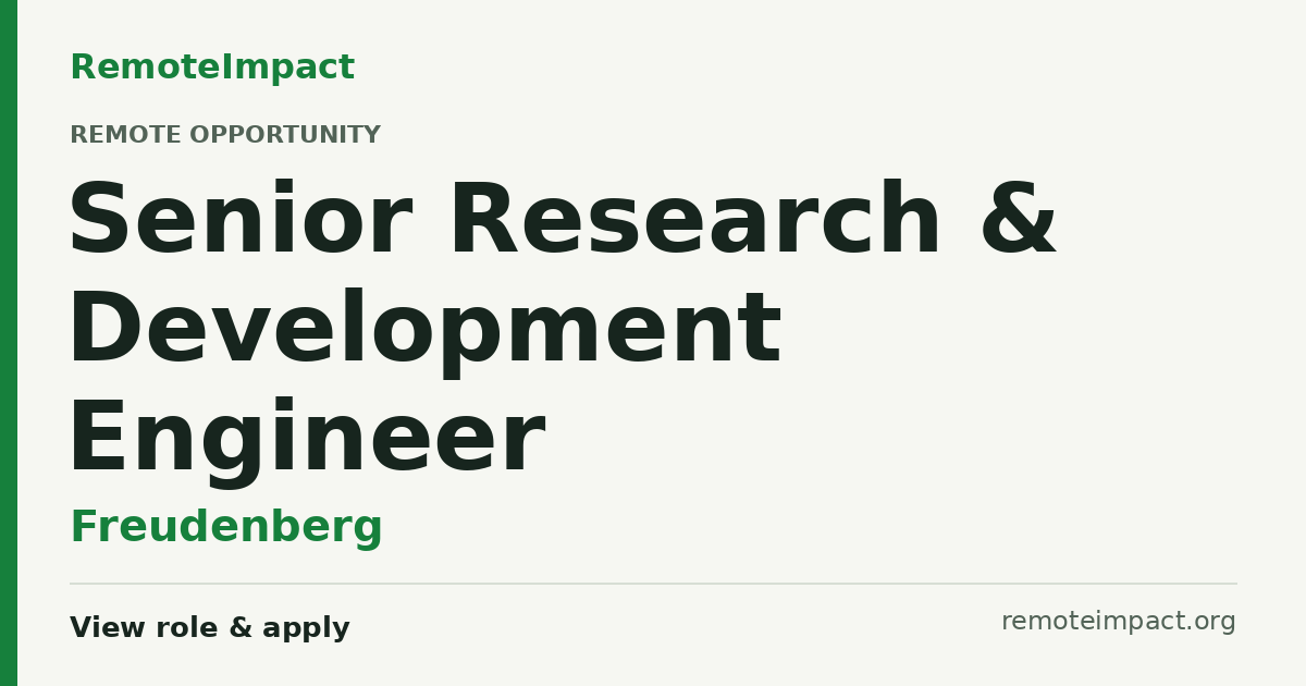 Senior Research & Development Engineer at Freudenberg — County Leitrim, IE