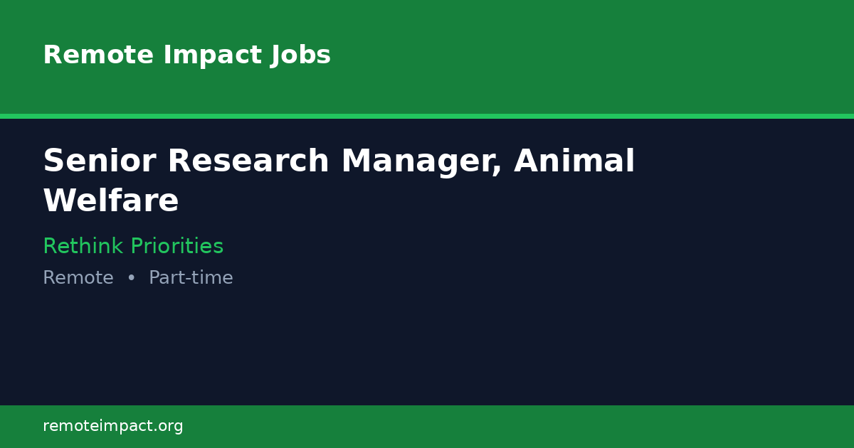 Senior Research Manager, Animal Welfare at Rethink Priorities