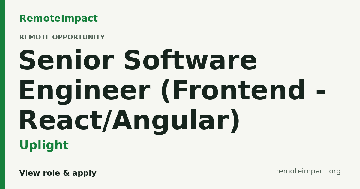 Senior Software Engineer (Frontend - React/Angular) at Uplight - Remote ...