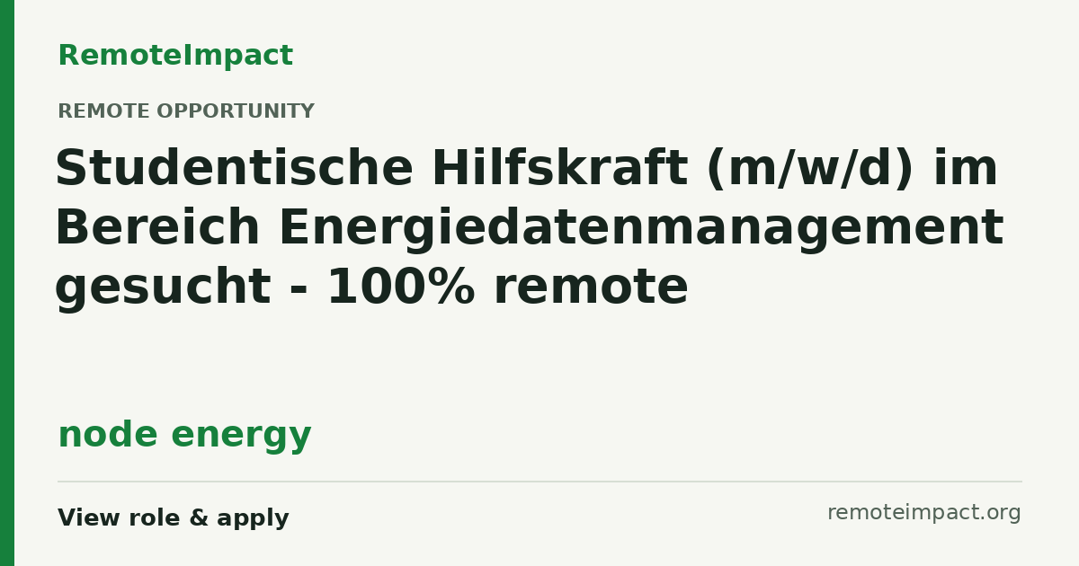 Studentische Hilfskraft (m/w/d) im Bereich Energiedatenmanagement ...