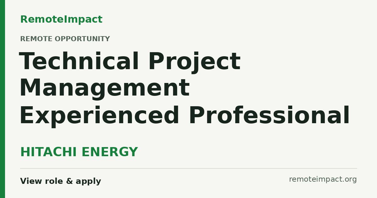 Technical Project Management Experienced Professional at HITACHI ENERGY ...